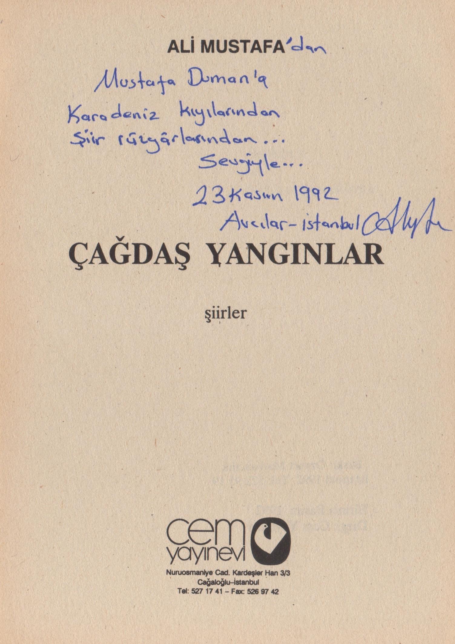 12. Çağdaş Yanginlar Ali Mustafa Cem Kitabevi İstanbul 1992 62 s.