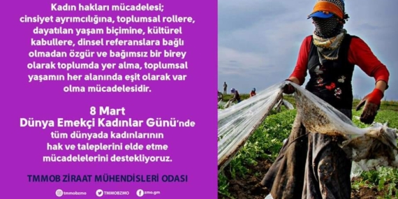 TMMMOB Ziraat Mühendisleri Odasından 8 Mart Açıklaması 8 TMMMOB Ziraat Mühendisleri Odasından 8 Mart Açıklaması